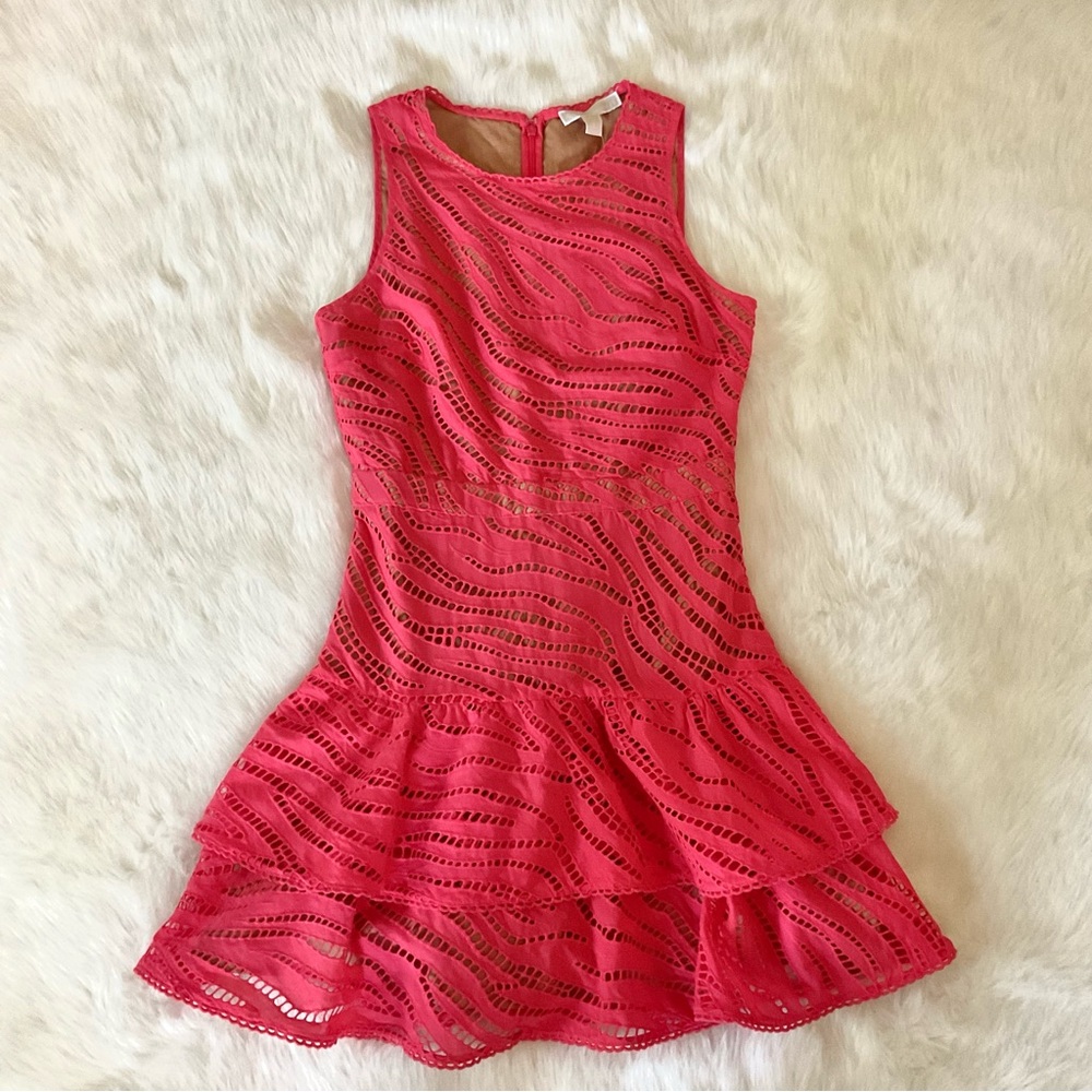 ✨️SALE✨️ MICHAEL by MICHAEL KORS Zebra Eyelet Cotton Ruffle Minidress - Picture 4 of 9